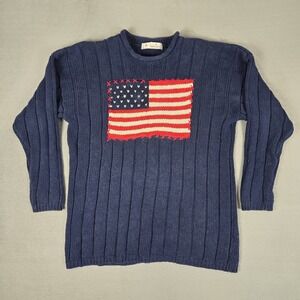 Vintage LT Sport Sweater Womens Large Chunky Roll Neck‎ Wool USA Flag Pullover